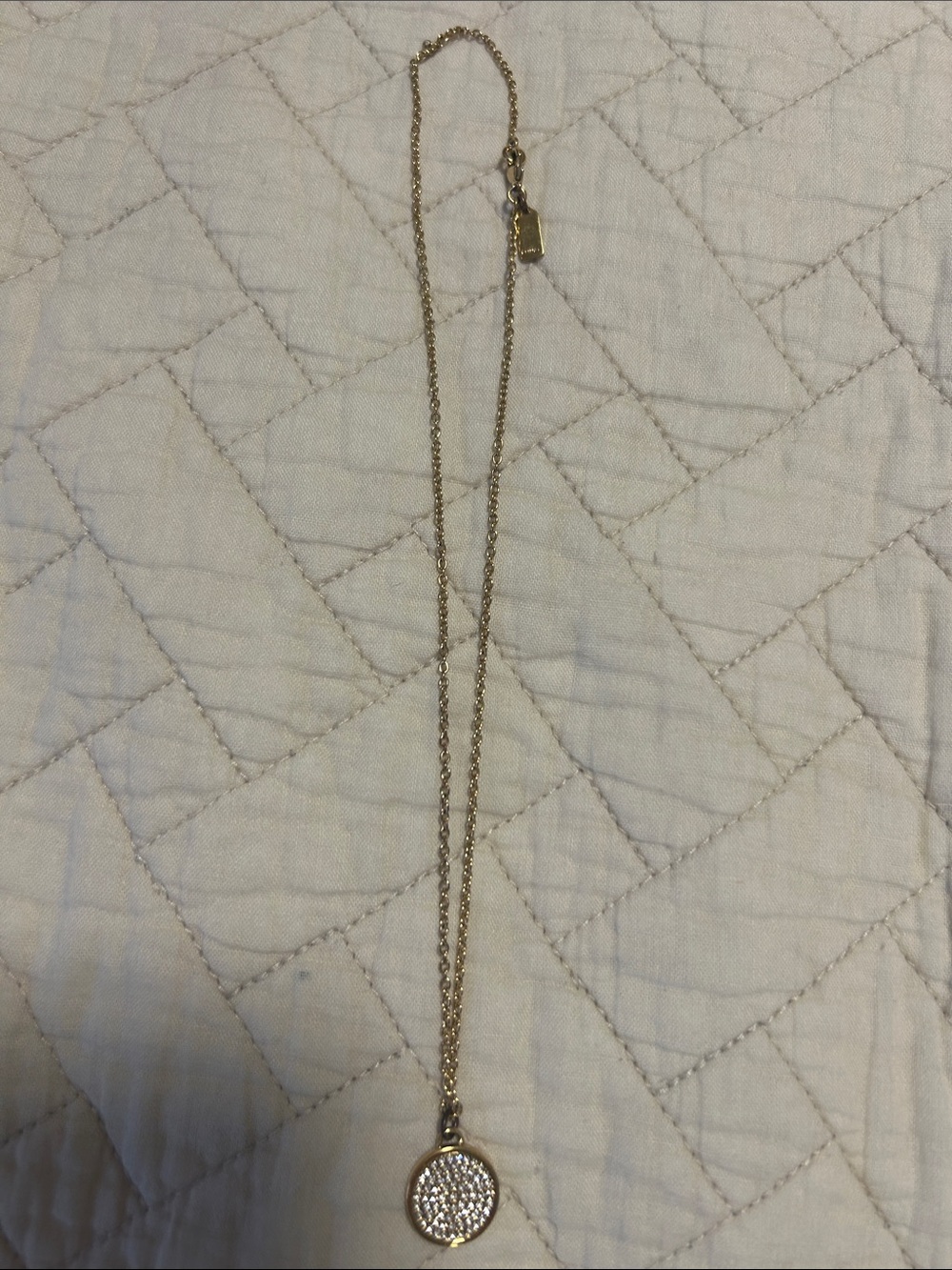 Coach Gold-Tone Crystal Disc Pendant Necklace
